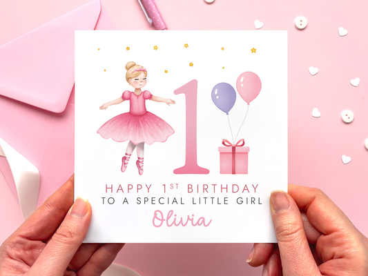 Personalised Ballerina 1st Birthday Card for Girl
