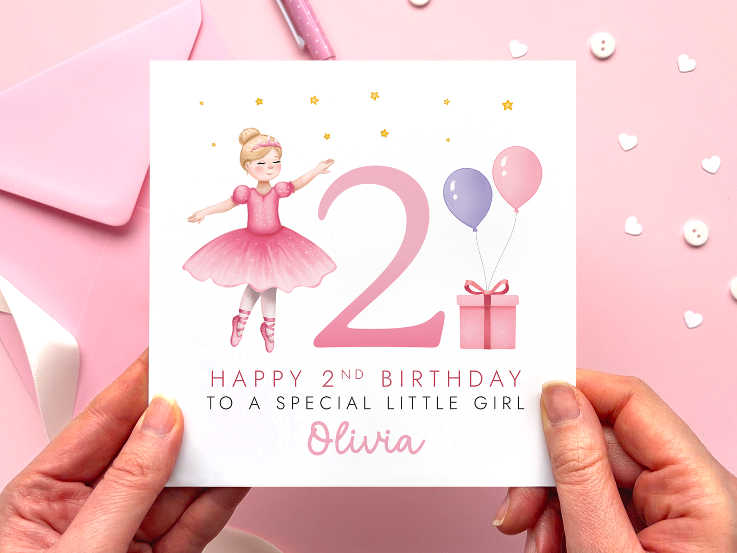 Personalised Ballerina 2nd Birthday Card for Girl