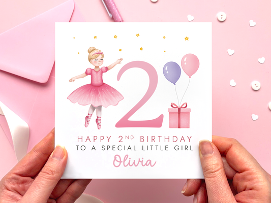 Personalised Ballerina 2nd Birthday Card for Girl
