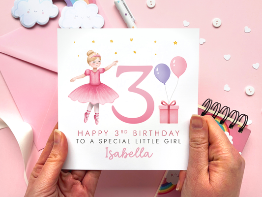 Personalised Ballerina 3rd Birthday Card for Girl
