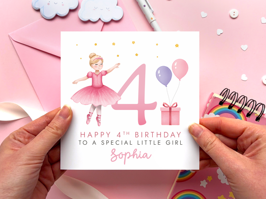 Personalised Ballerina 4th Birthday Card for Girl