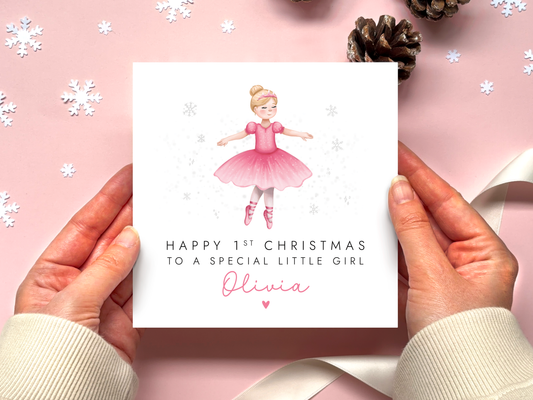 Personalised Ballerina 1st Christmas Card for Baby Girl