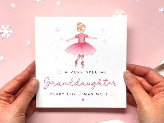 Personalised Ballerina Christmas Card for Granddaughter