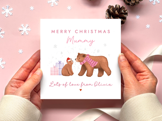 Personalised Bears Christmas Card for Mummy
