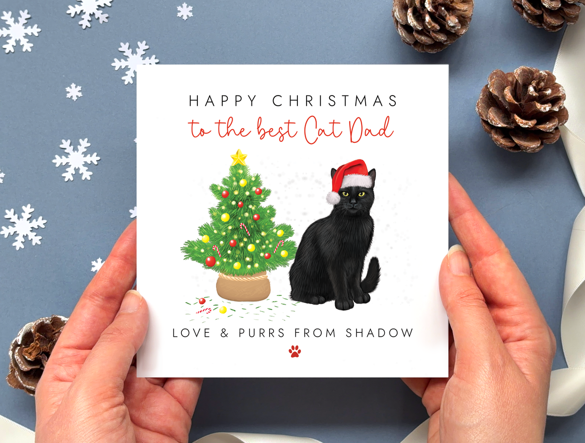 Personalised Black Cat Christmas Card for Cat Dad
