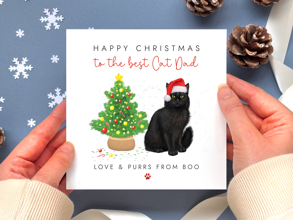 Personalised Black Cat Christmas Card for Cat Dad