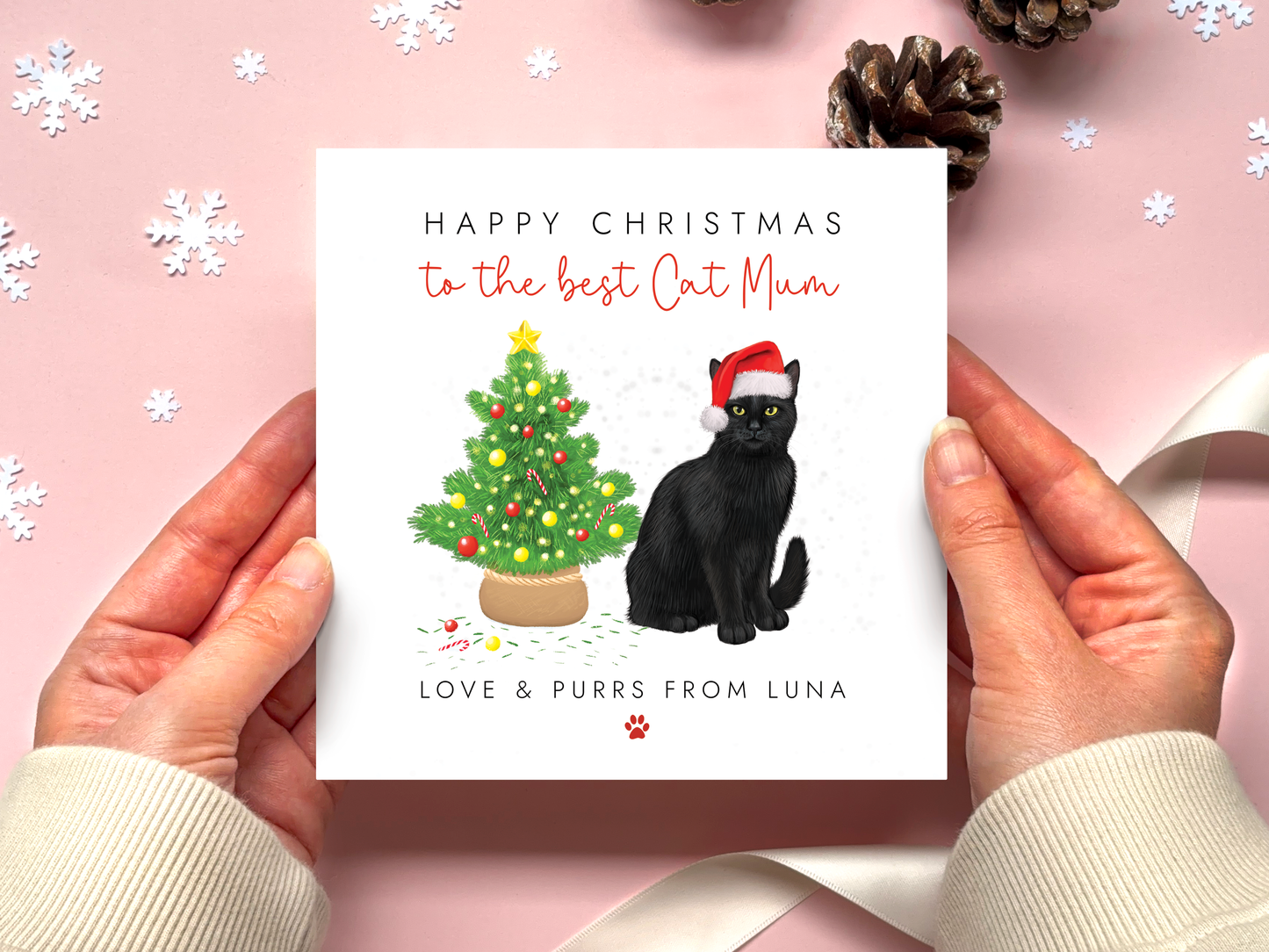 Personalised Black Cat Christmas Card for Cat Mum