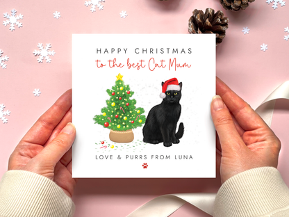 Personalised Black Cat Christmas Card for Cat Mum