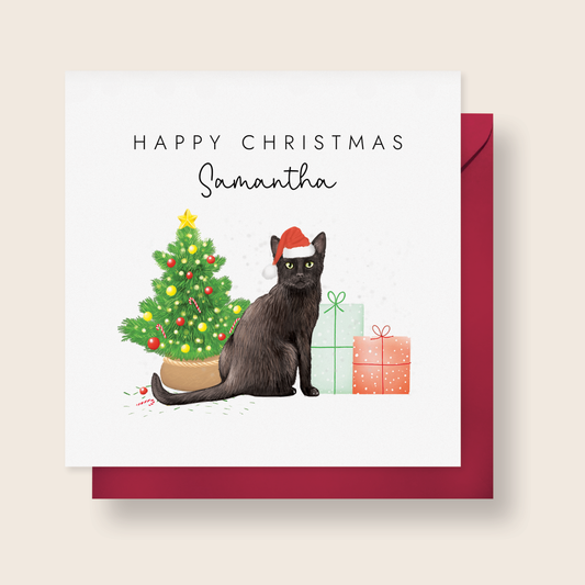 Personalised Black Cat Christmas Card