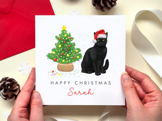 Personalised Black Cat Christmas Card