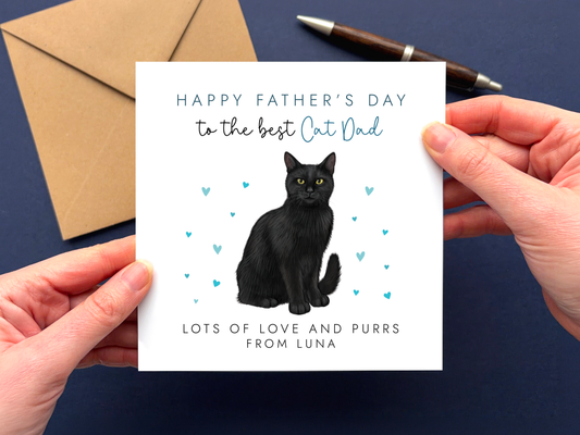 Personalised Black Cat Father's Day Card for Cat Dad, From the Cat Fathers Day Card featuring a shorthaired black cat