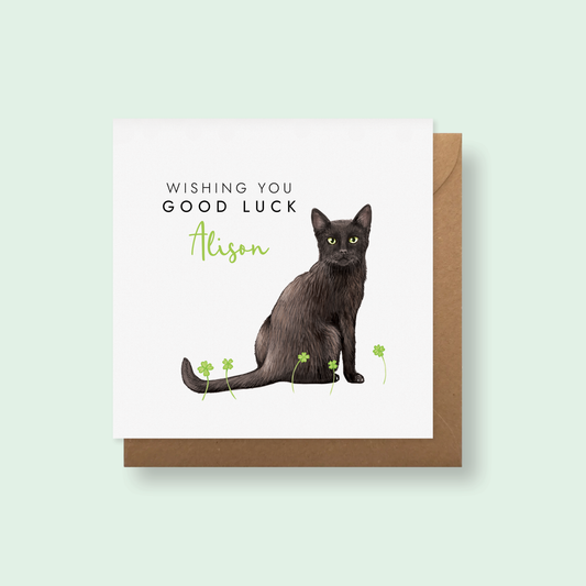 personalised black cat good luck card