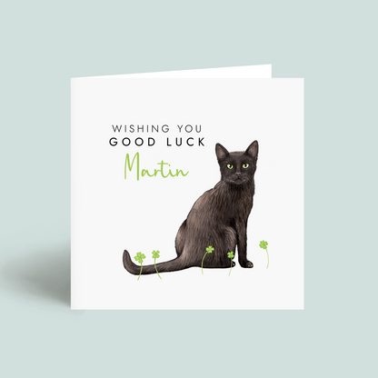 personalised black cat good luck card