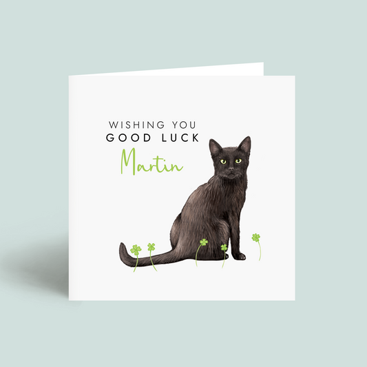 personalised black cat good luck card