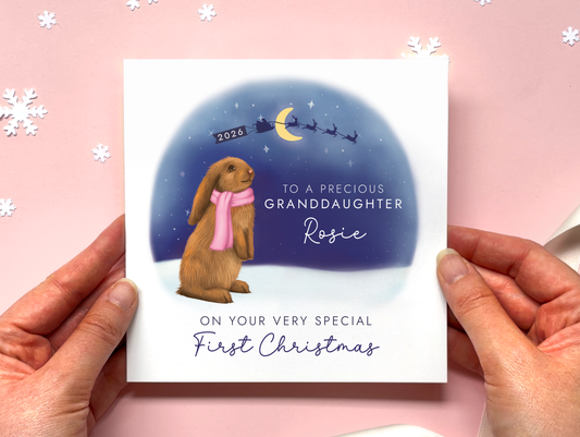 Personalised Bunny 1st Christmas Card for Granddaughter