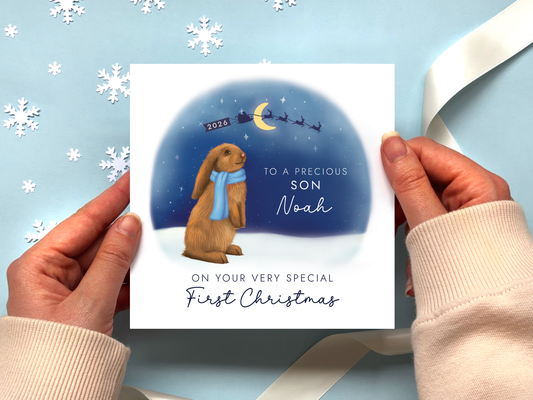 Personalised Bunny 1st Christmas Card for Son