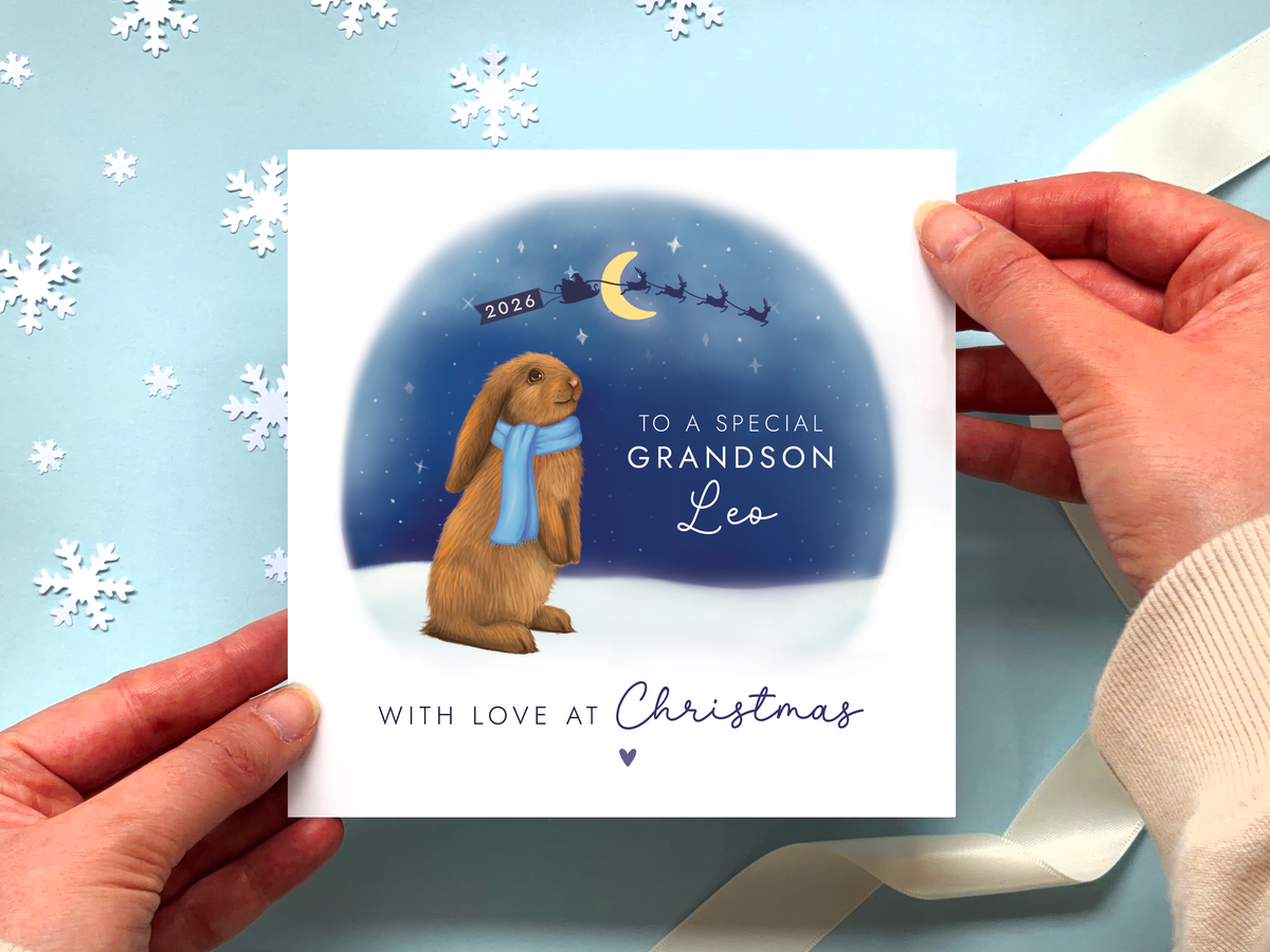 Personalised Bunny Christmas Card for Grandson