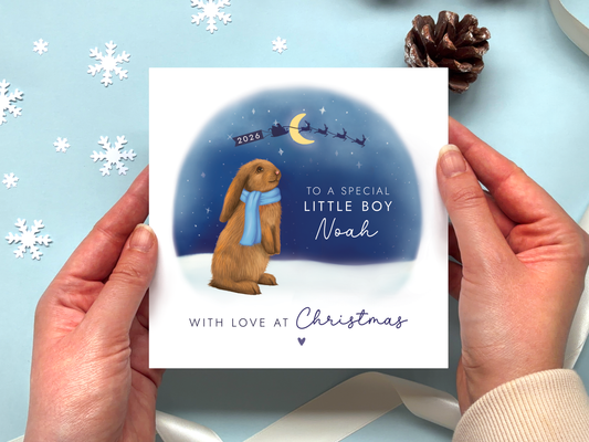 Personalised Bunny Christmas Card for Boy