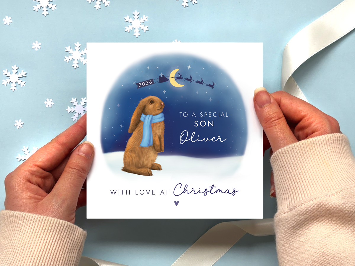 Personalised Bunny Christmas Card for Son
