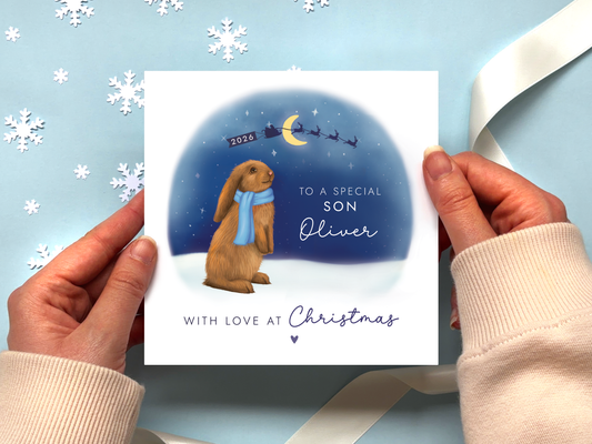 Personalised Bunny Christmas Card for Son