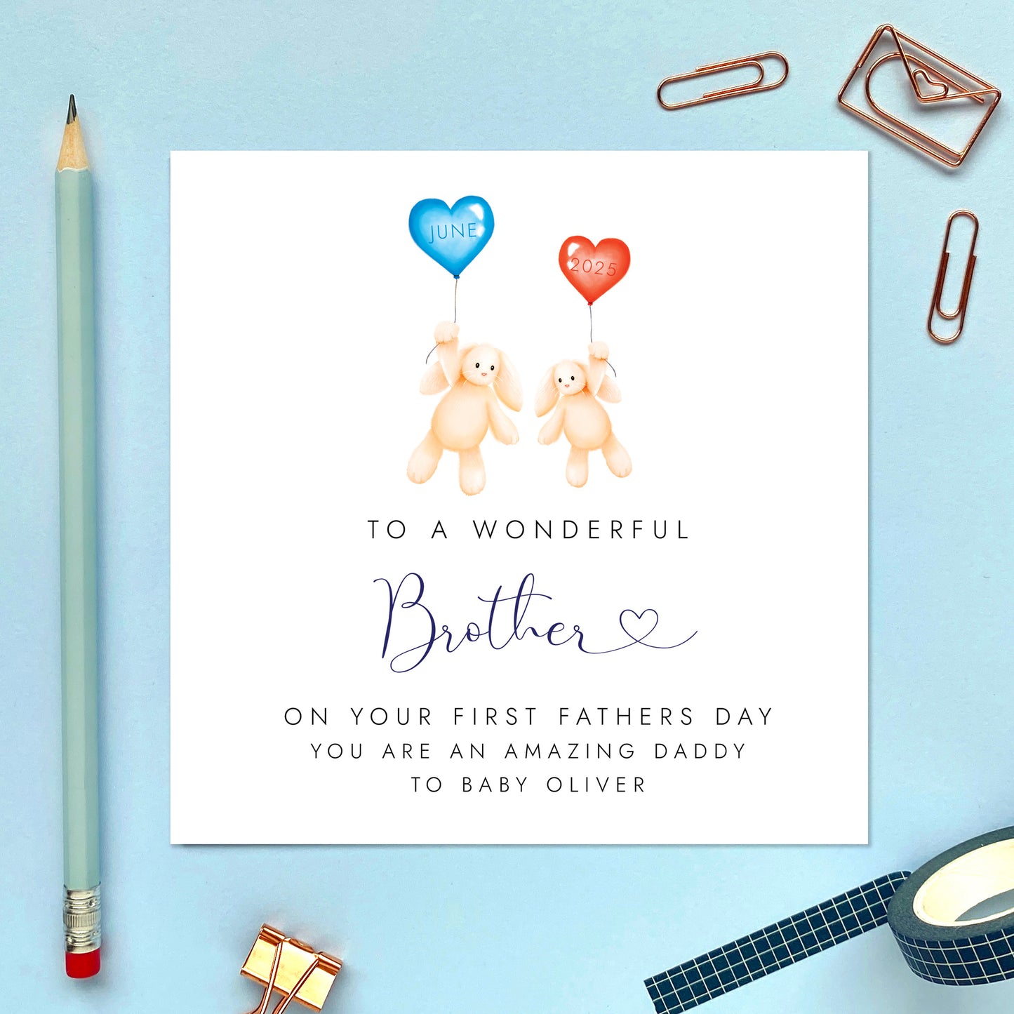 Personalised Bunny First Fathers Day Card for Brother