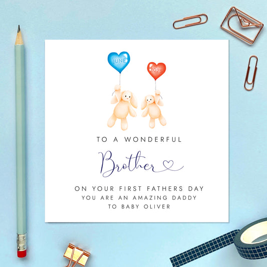 Personalised Bunny First Fathers Day Card for Brother