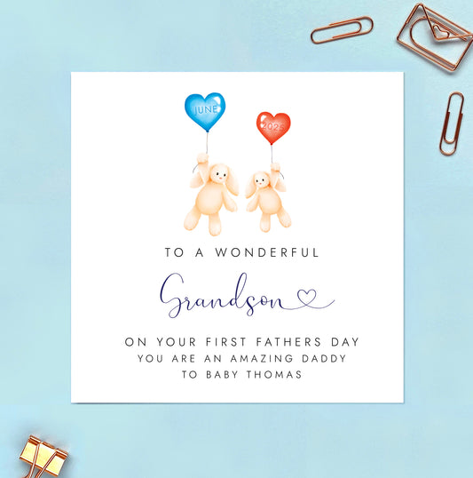 Personalised Bunny First Fathers Day Card for Grandson