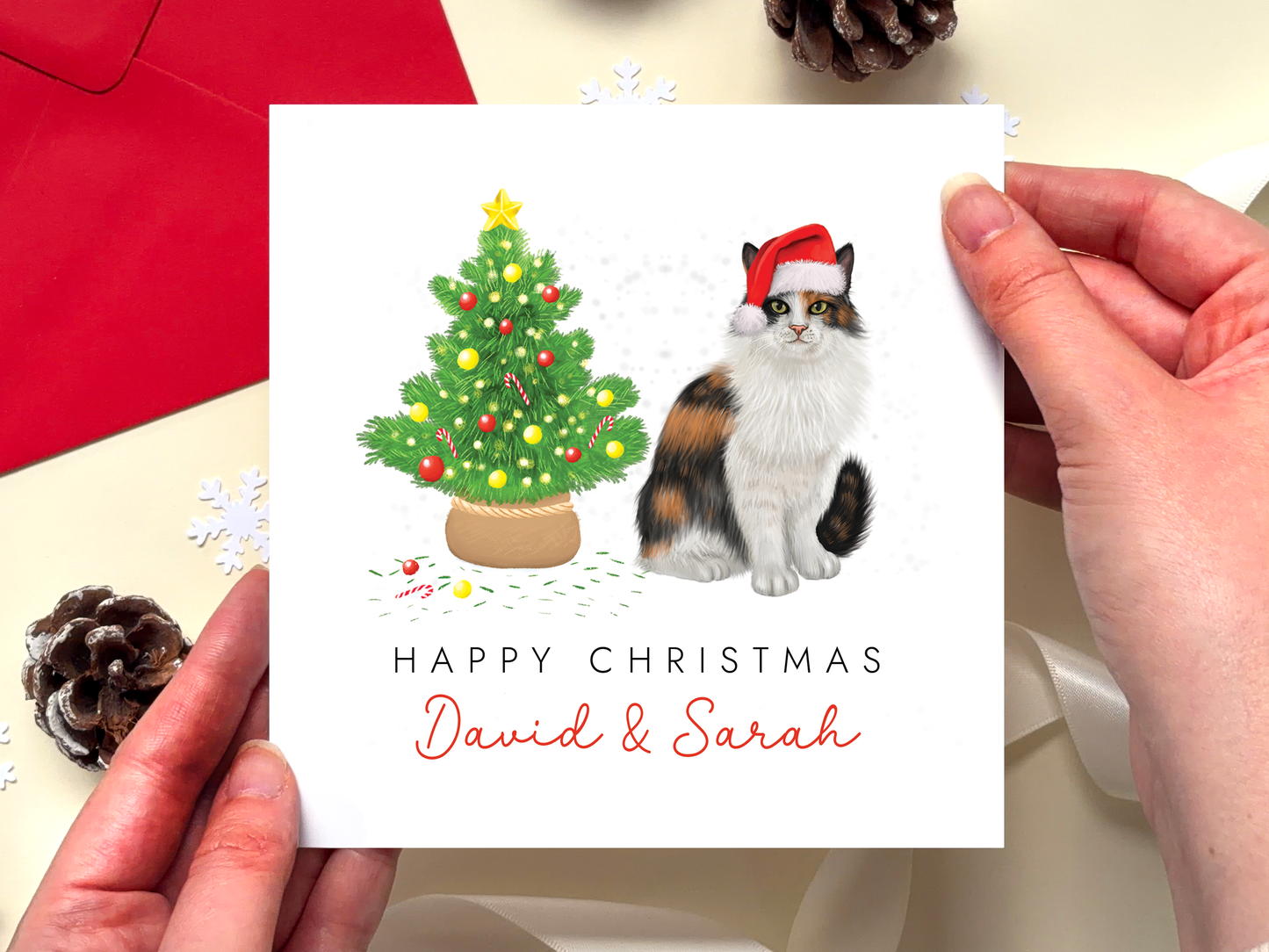 Personalised Calico Cat Christmas Card