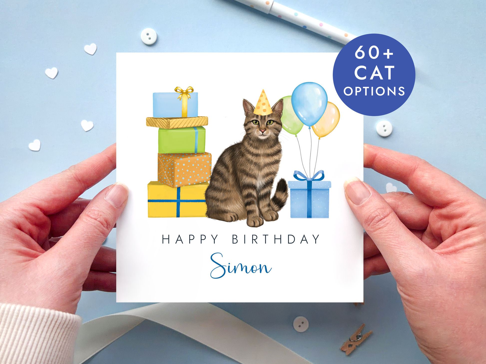 personalised cat birthday card for him - brown tabby cat