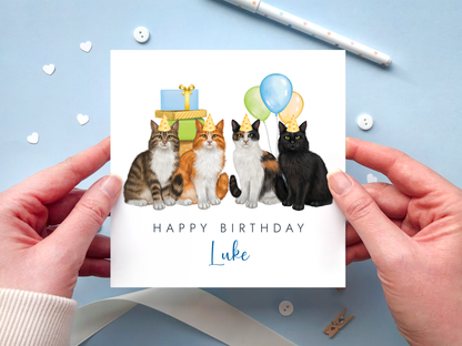 personalised birthday card with 4 cats