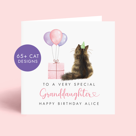 Personalised Cat Birthday Card for Granddaughter