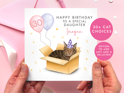 Personalised Cat in Box Birthday Card