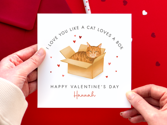 Personalised Ginger Cat in a Box Valentine's Day Card