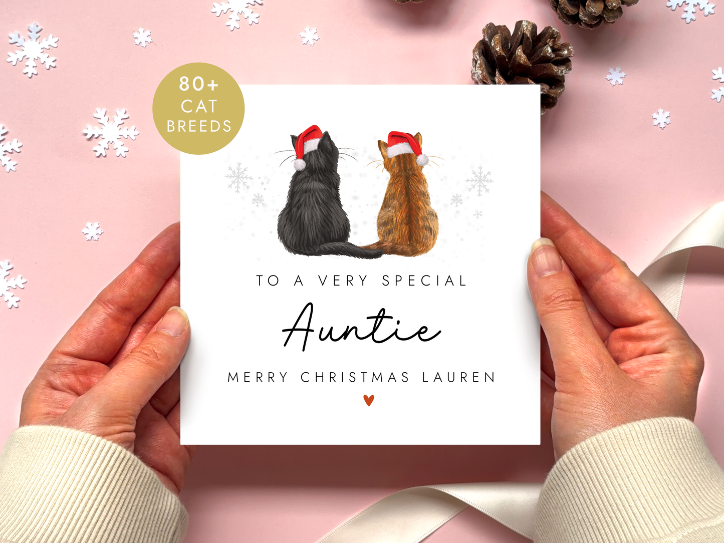 Personalised Cat Christmas Card for Auntie