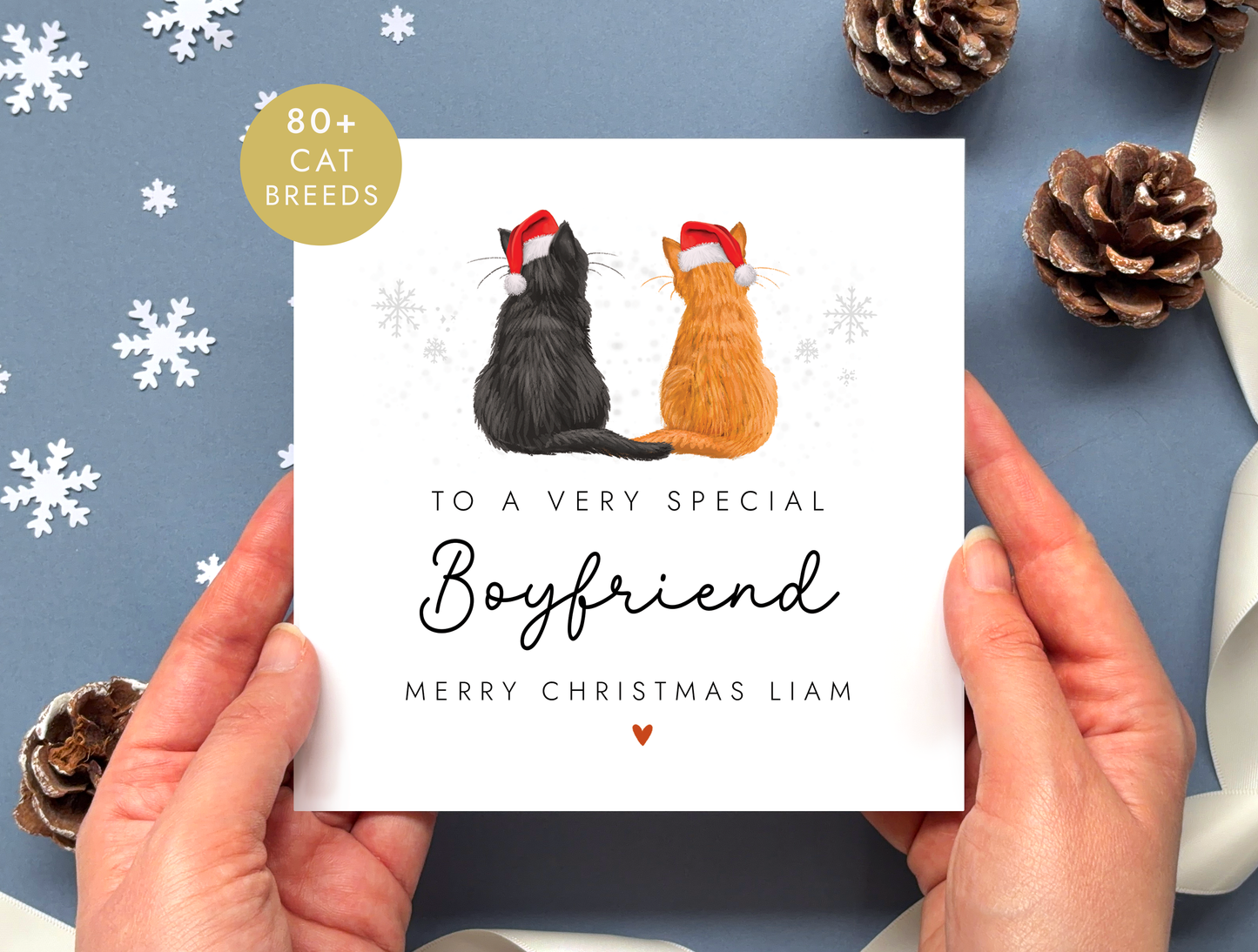 Personalised Cat Christmas Card for Boyfriend