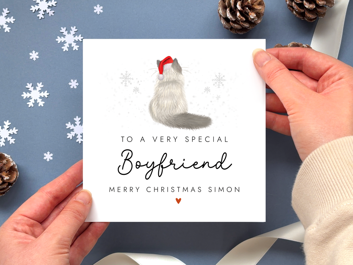 Personalised Cat Christmas Card for Boyfriend