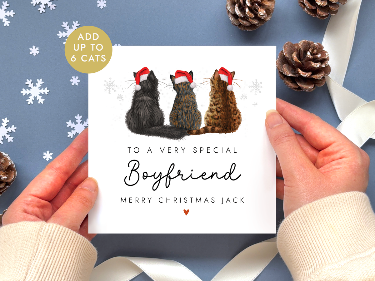 Personalised Cat Christmas Card for Boyfriend