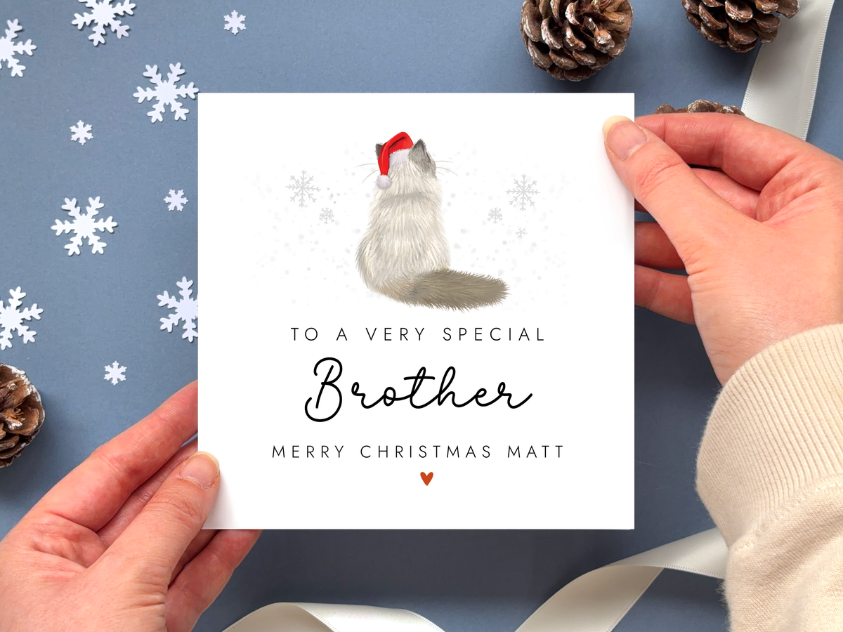 Personalised Cat Christmas Card for Brother
