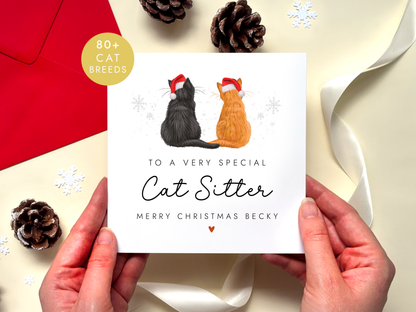 Personalised Cat Christmas Card for Cat Sitter