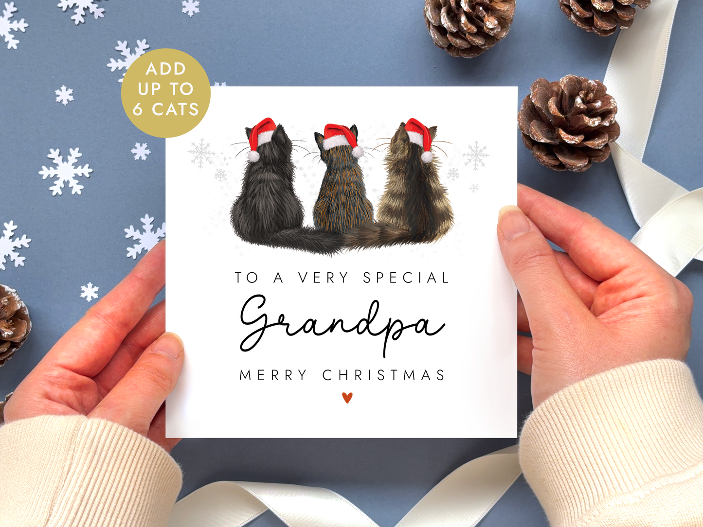 Personalised Cat Christmas Card for Grandad