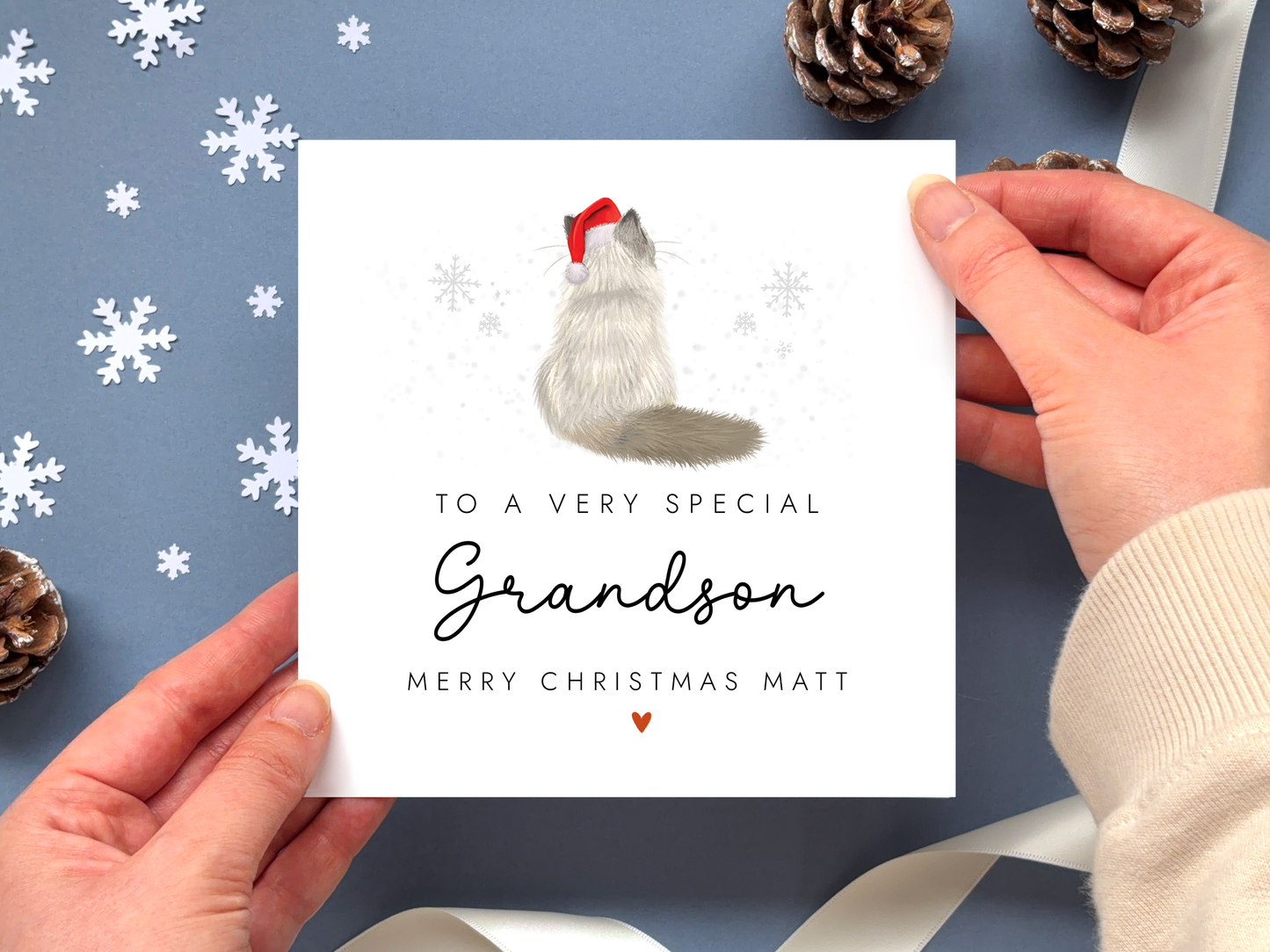 Personalised Cat Christmas Card for Grandson