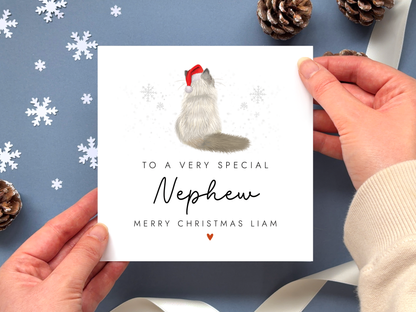 Personalised Cat Christmas Card for Nephew
