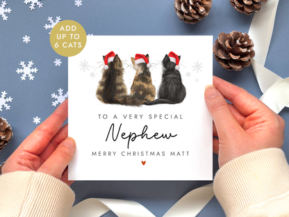 Personalised Cat Christmas Card for Nephew