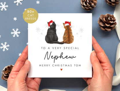 Personalised Cat Christmas Card for Nephew