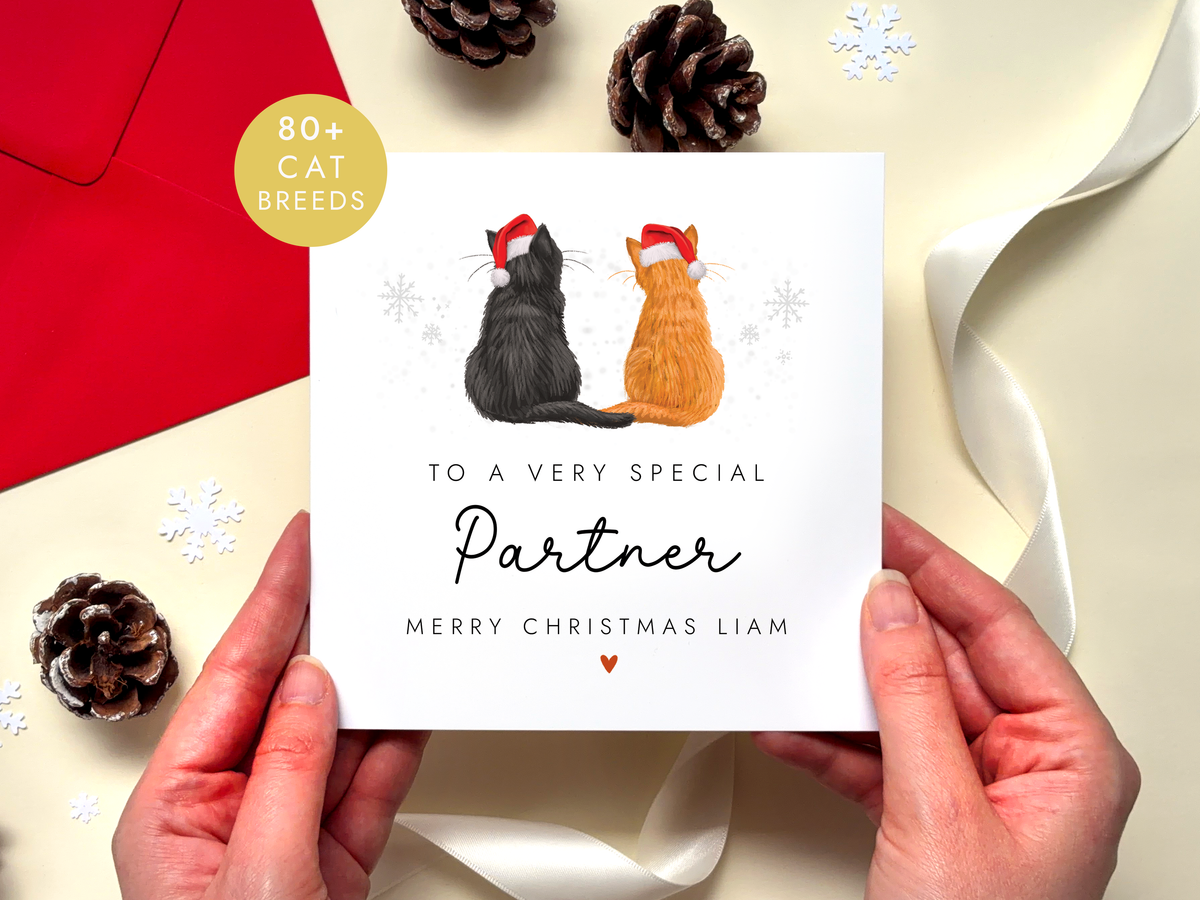Personalised Cat Christmas Card for Partner