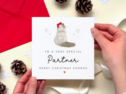 Personalised Cat Christmas Card for Partner