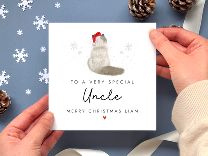 Personalised Cat Christmas Card for Uncle