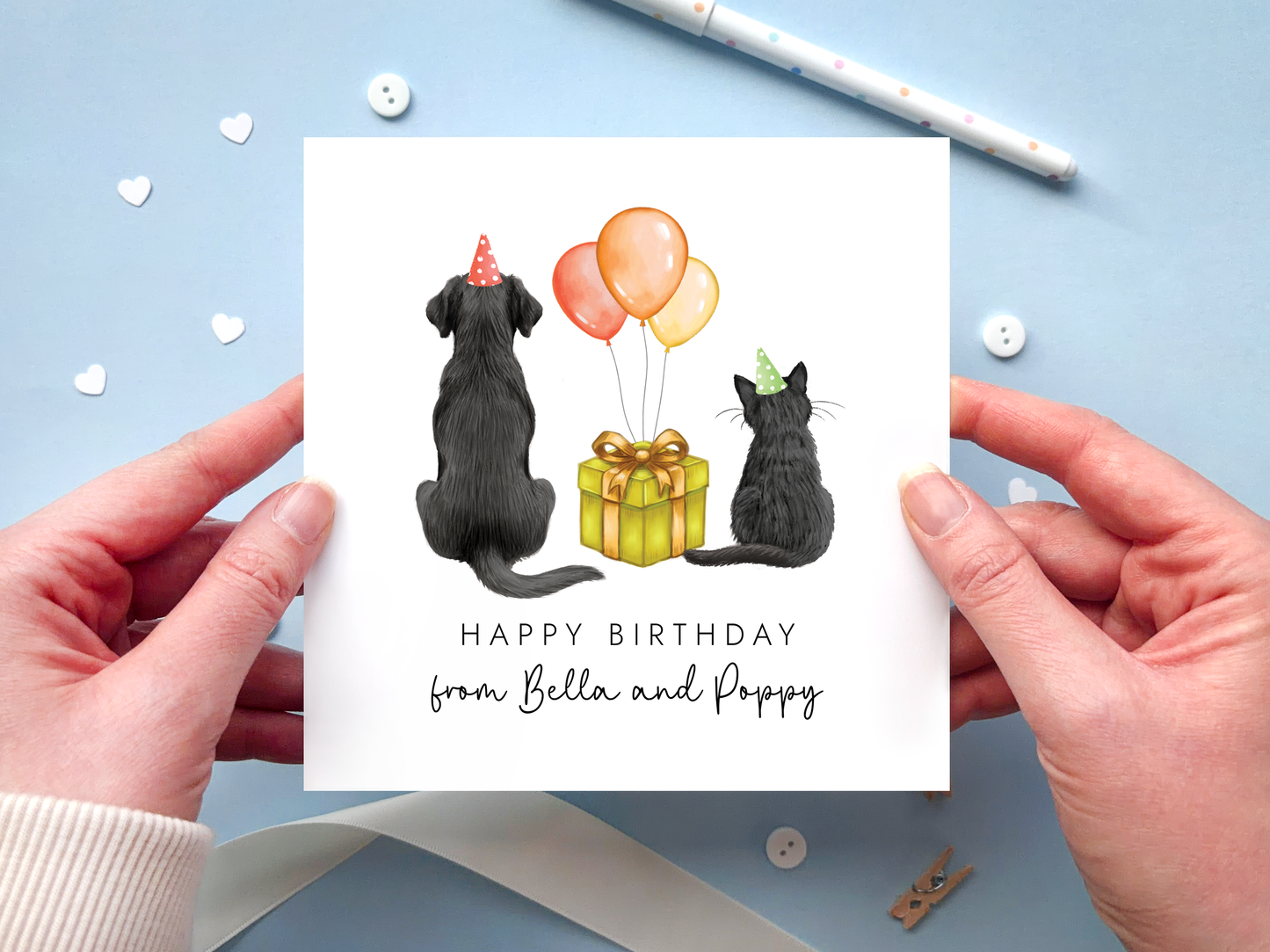 Personalised Cat and Dog Birthday Card from Pets