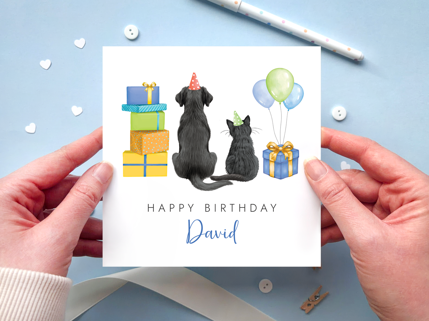 Personalised Cat and Dog Birthday Card for Him