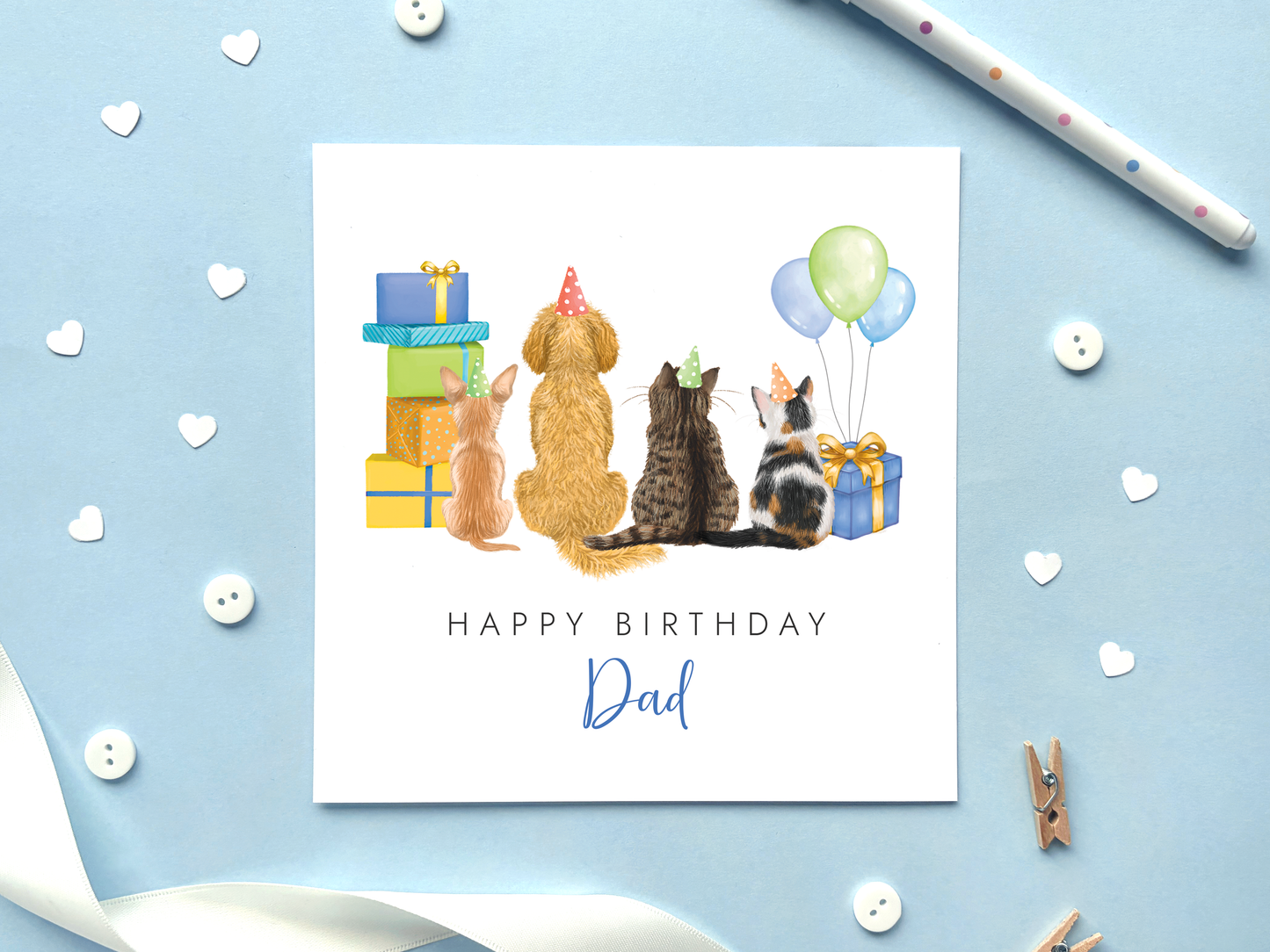 Personalised Cat and Dog Birthday Card for Him